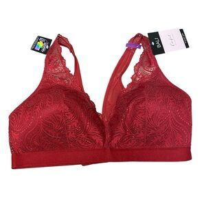 Bali Comfort Revolution‎ Collection Women's Red Lace Bra, Scallop Trim Wirefree